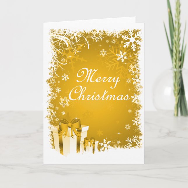 Gold and White Snowy Christmas Holiday Card (Front)
