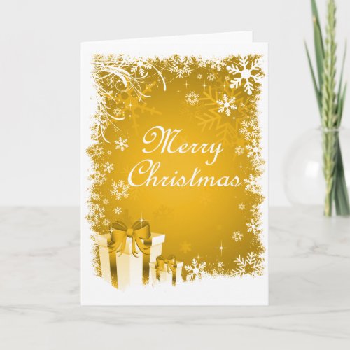 Gold and White Snowy Christmas Holiday Card