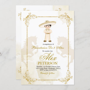 Gold and White Spanish Mexican Boy Charro Invitation