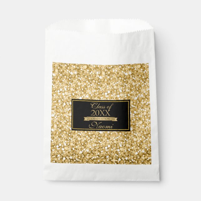 Gold And White Sparkling Glitter- Graduations Favor Bag (Front)