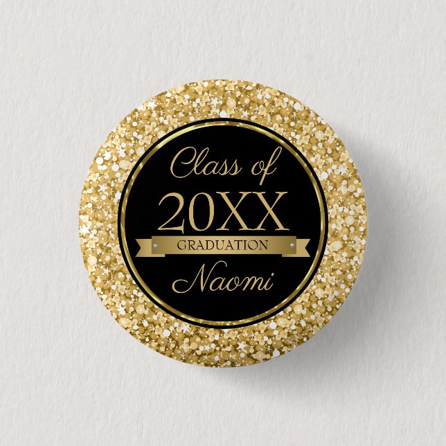 Gold And White Sparkling Glitter Pinback Button (Front)