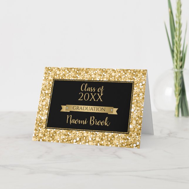 Gold And White Sparkling Glitter Thank You Card (Front)