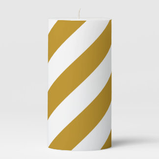 Gold and White Striped Christmas Pillar Candle