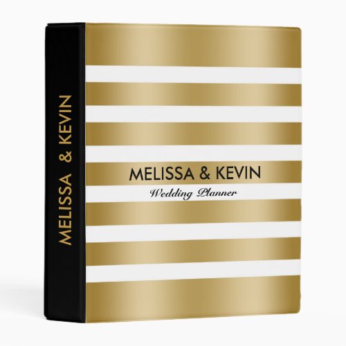 Gold And White Striped Pattern Black Accents Mini Binder