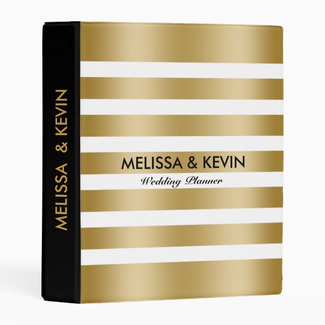 Gold And White Striped Pattern Black Accents Mini Binder (Front/Spine)