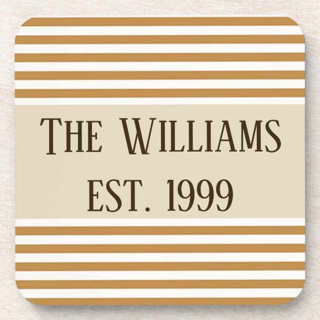 Gold and White Stripes Beverage Coaster (Front)