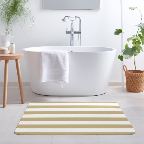 Gold and White Stripes  Editable Colors Bath Mat
