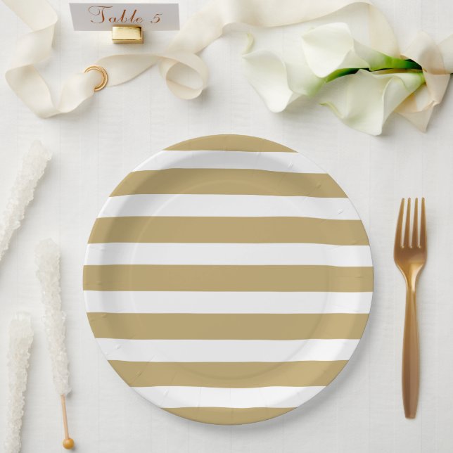 Gold and White Stripes Paper Plates (Wedding)