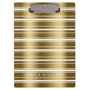 Gold And White Stripes Pattern Clipboard