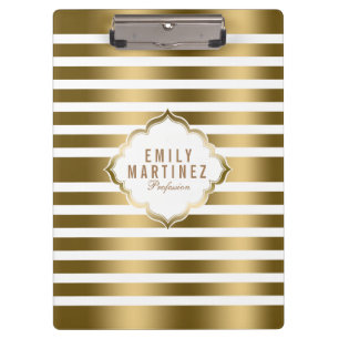 Gold And White Stripes Pattern Clipboard