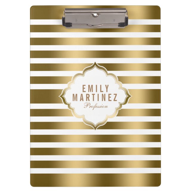 Gold And White Stripes Pattern Clipboard (Front)