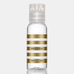 Gold and white stripes pattern hand sanitizer
