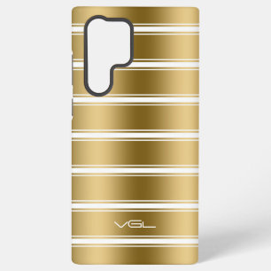 Gold and  White Stripes Pattern Samsung Galaxy S22 Ultra Case