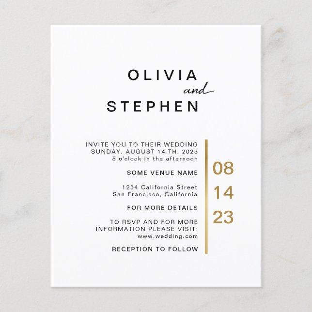 Gold and white. Stylish minimal Typography Wedding Flyer (Front)