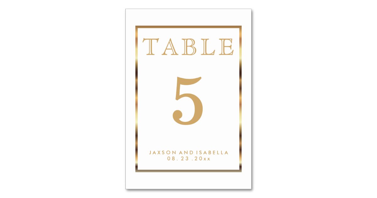 Gold and White Table Number Card Zazzle