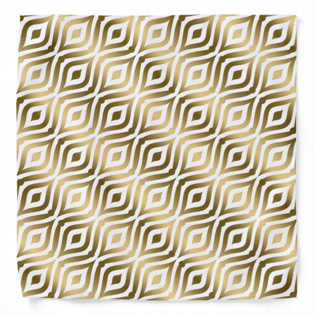 Gold And White Teardrop Geometric Pattern Bandana (Front)