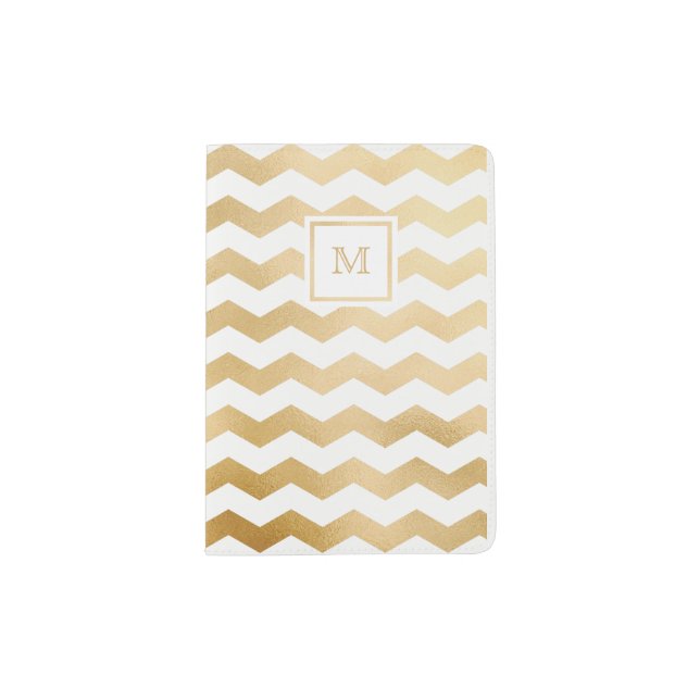 Gold and White Tiny chevron Passport Holder (Front)