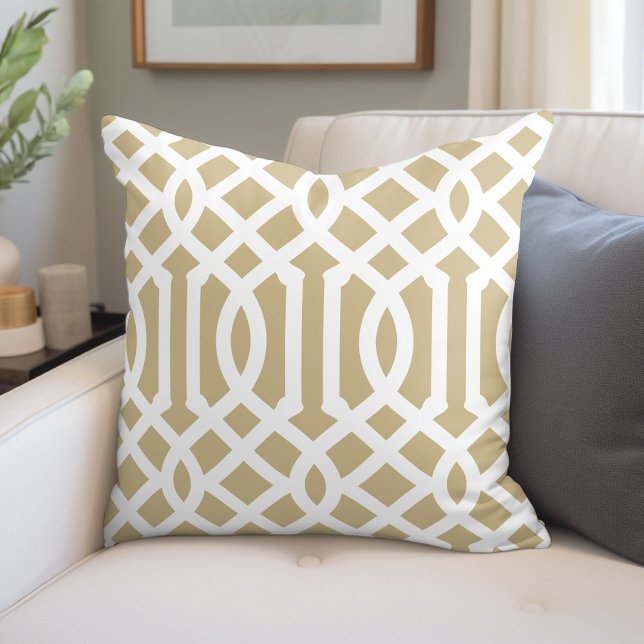 Gold and White Trellis | Editable Colors Throw Pillow (Creator Uploaded)