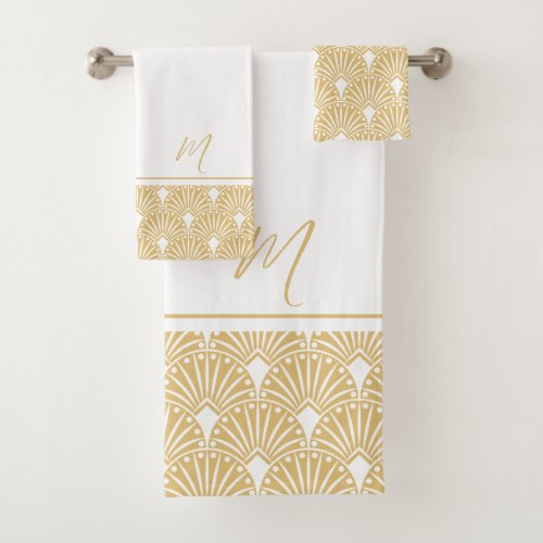 Gold and white vintage Art Deco Pattern Bath Towel Set