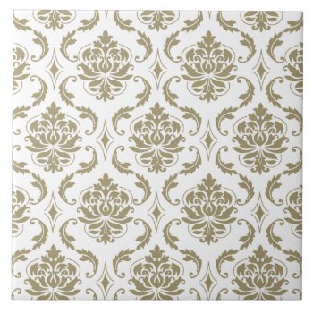 Gold And White Vintage Damask Pattern Ceramic Tile by DamaskGallery at Zazzle
