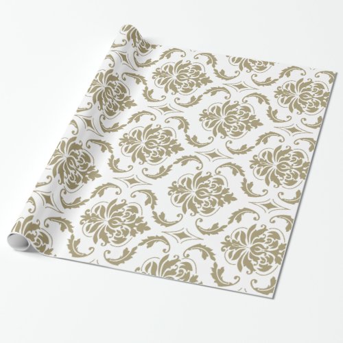 Gold and White Vintage Damask Pattern Wrapping Paper