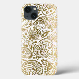 Gold And White Vintage Floral Paisley iPhone 13 Case