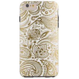 Gold And White Vintage Floral Paisley Tough iPhone 6 Plus Case