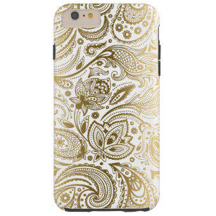 Gold And White Vintage Floral Paisley Tough iPhone 6 Plus Case