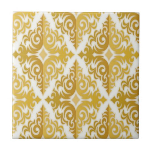 Gold and white wallpaper damask ceramic tile