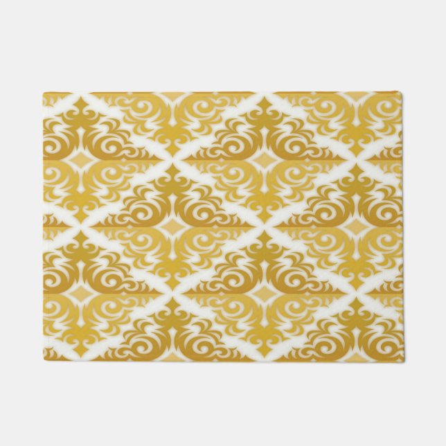 Gold and white wallpaper damask doormat (Front)