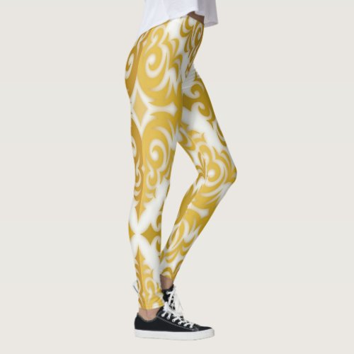 Gold and white wallpaper damask leggings
