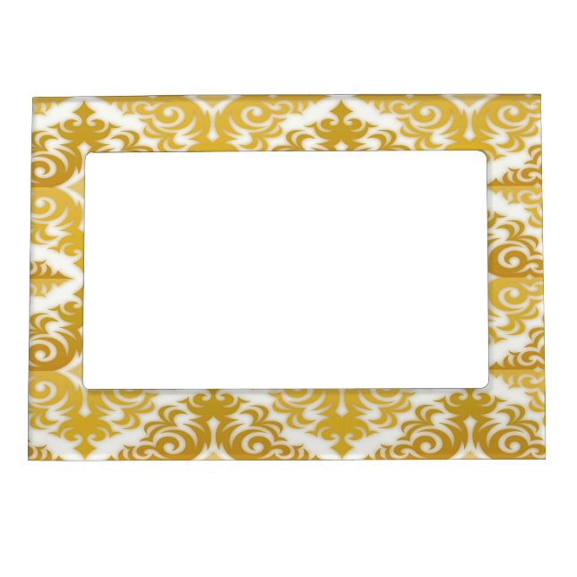 Gold and white wallpaper damask magnetic photo frame (Front)
