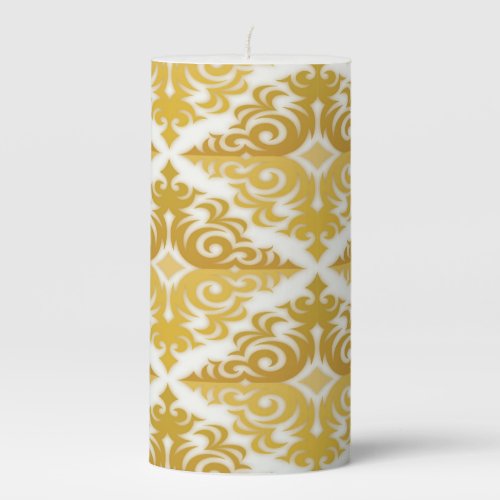 Gold and white wallpaper damask pillar candle