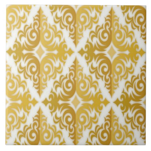 Gold and white wallpaper damask tile