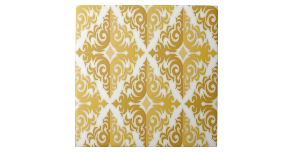 Gold and white wallpaper damask tile | Zazzle