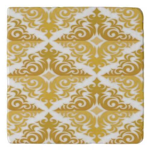 Gold and white wallpaper damask trivet
