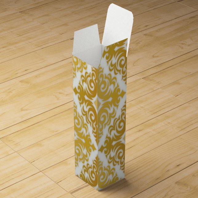Gold and white wallpaper damask wine gift box (Opened)