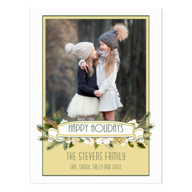 Gold And White Watercolor Floral Photo Card