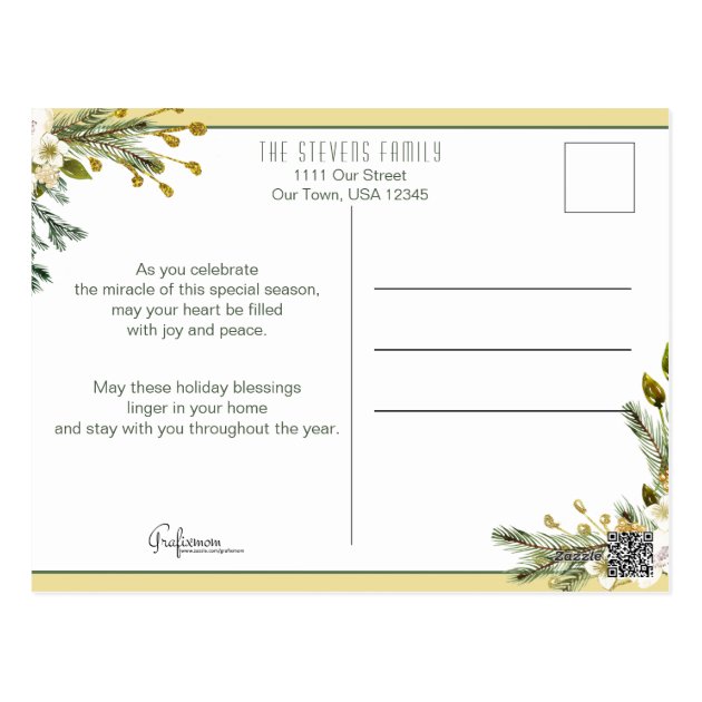 Gold And White Watercolor Floral Photo Card