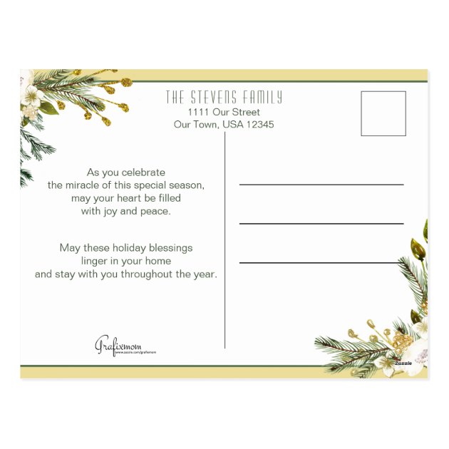 Gold And White Watercolor Floral Photo Card