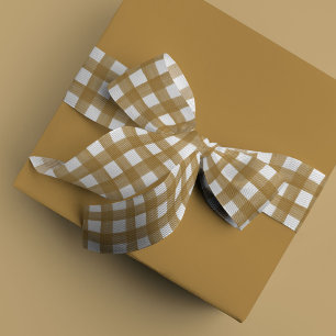 Gold and White Watercolor Gingham Satin Ribbon