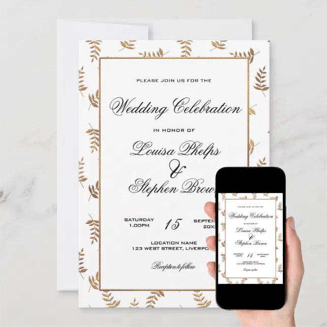 Gold and White Wedding Invitation Zazzle