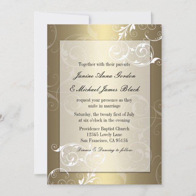 Gold and White wedding invitation (Front)