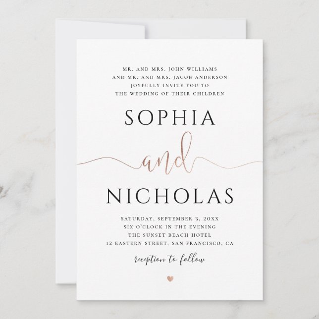 Gold and white wedding invitation. Simple invite (Front)