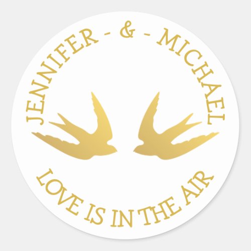 Gold And White Wedding Lovebirds love Doves Classic Round Sticker
