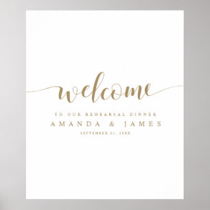 Gold and White Wedding Rehearsal Dinner Welcome Poster