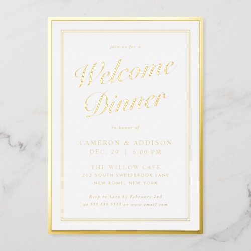 Gold and White Welcome Dinner Gold Foil Invitation