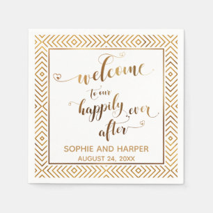 Gold and White Welcome to Our Happily Ever After Napkins