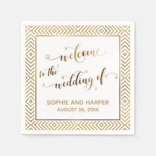 Gold and White Welcome to the Wedding of Napkins