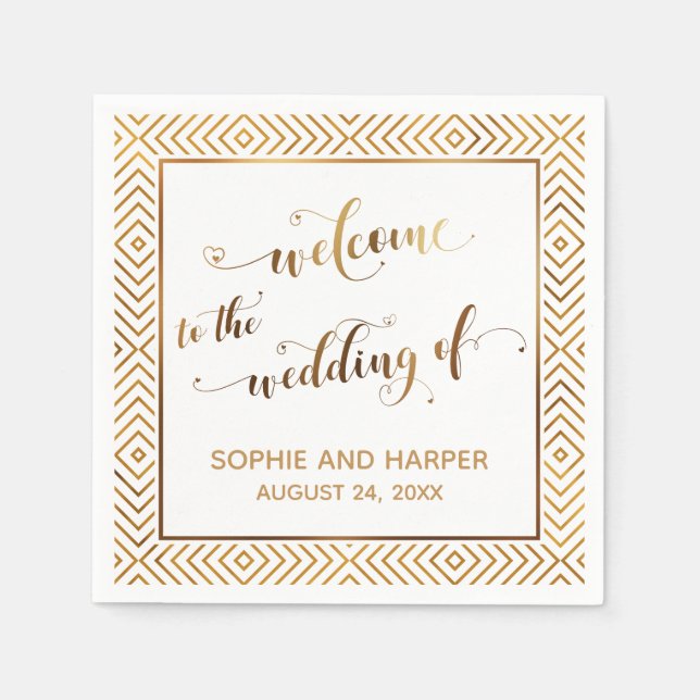 Gold and White Welcome to the Wedding of Napkins (Front)